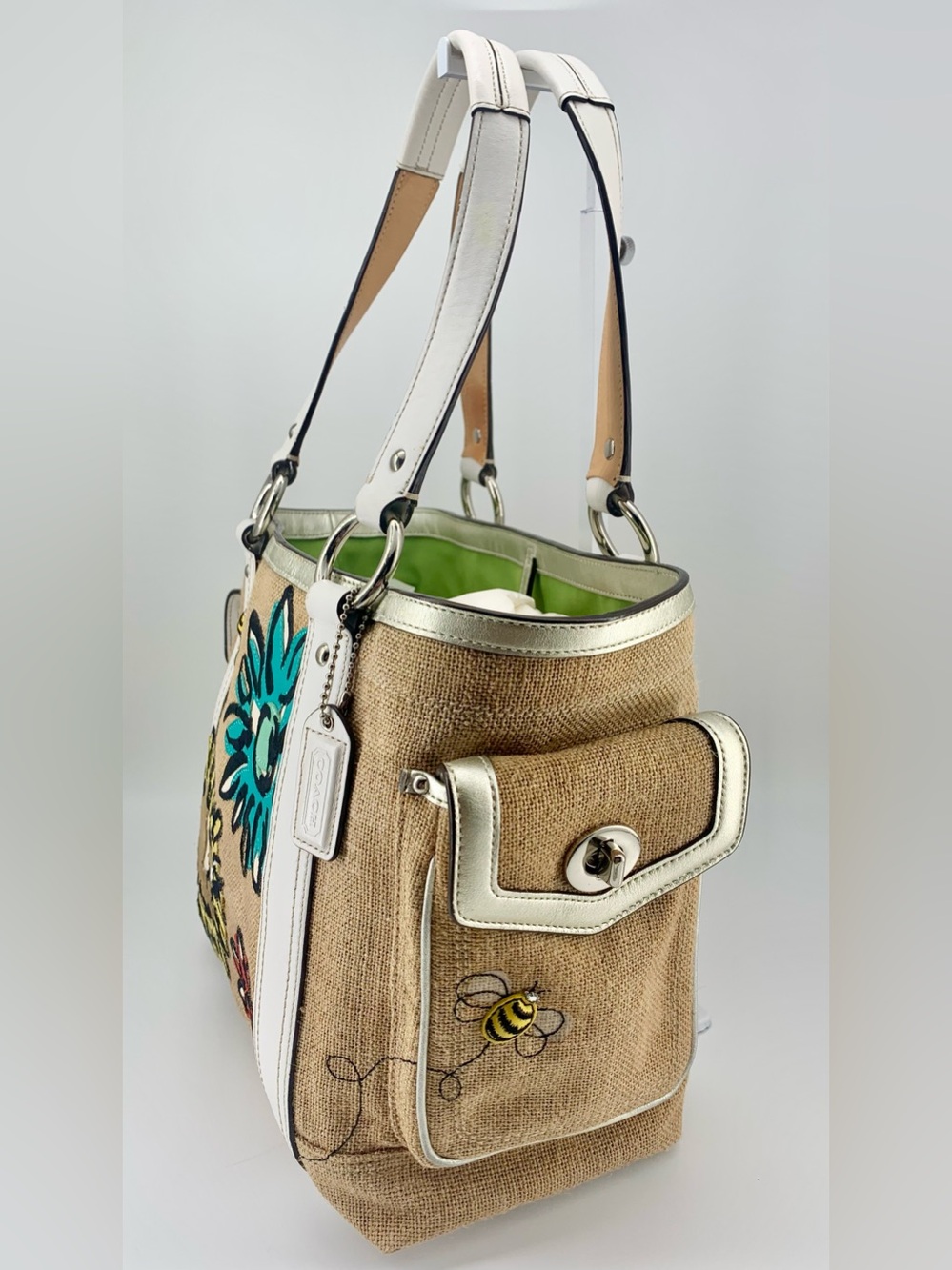 Coach Vintage Limited Edition Raffia Bumble Bee Shoulder Tote Bag - Picture 4 of 11